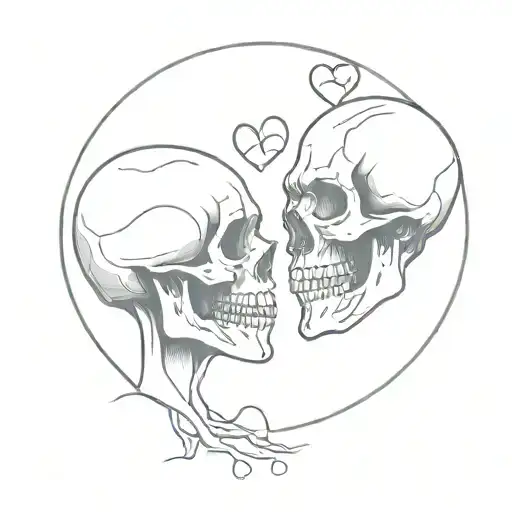 Skull Couple Having Each Other With Moon Surrounded
