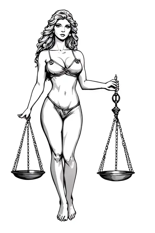 Sexy Lady Of Justice Holding Scales Of Justice Full Body