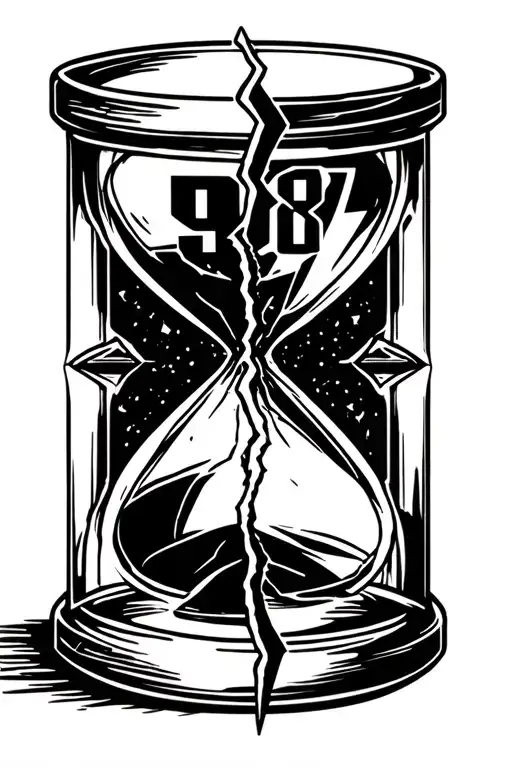 Hour Glass Broken With Numbers 987