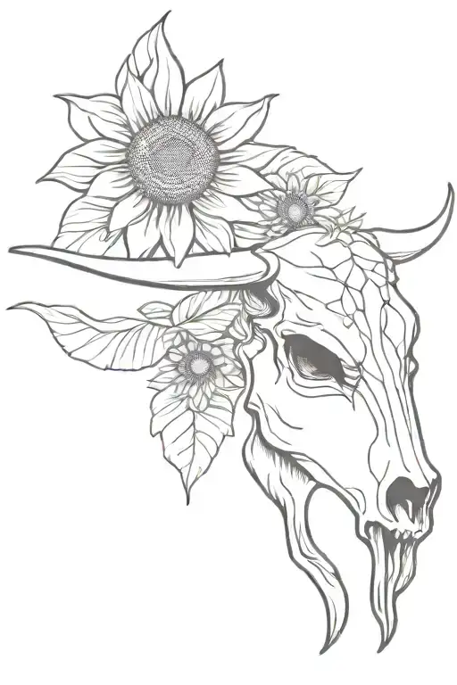 Longhorn Skull With Sunflowers