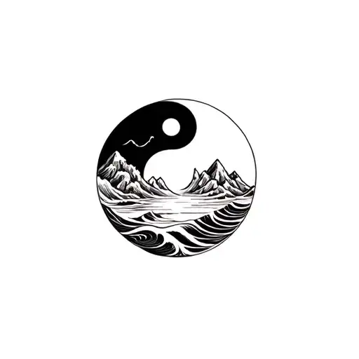 Yin And Yang With Mountains And Ocean
