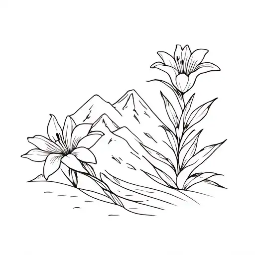 Mountain And Lily Flowers