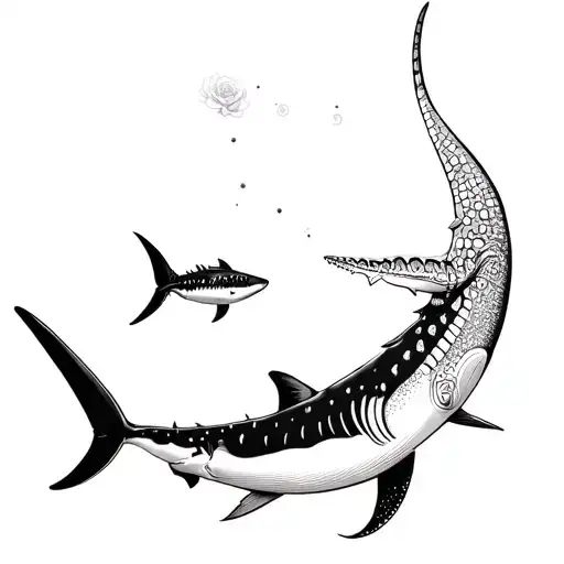 Hammerhead Shark And Whale Shark With Roses