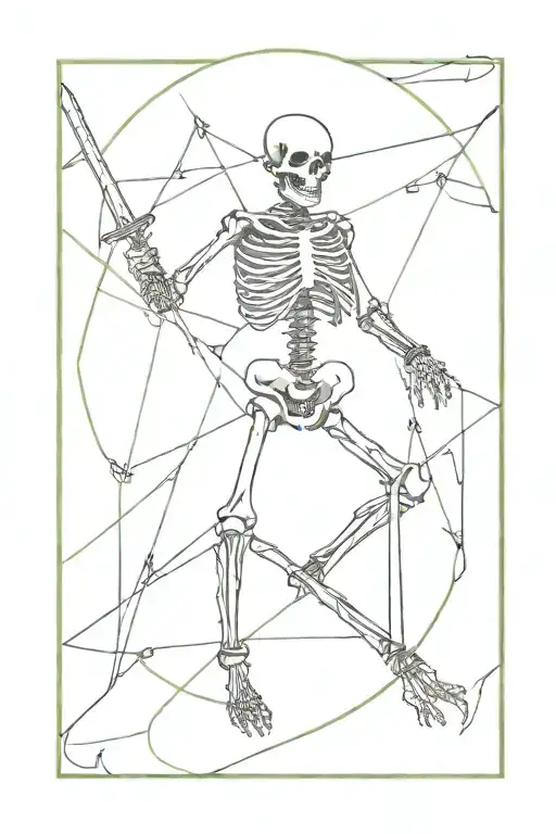 Skeleton Crossed By 10 Swords Tarot Card