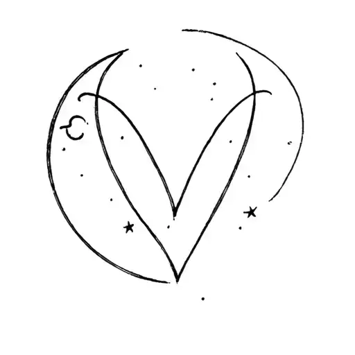 Cursive Simple V With Moon With Thin Line