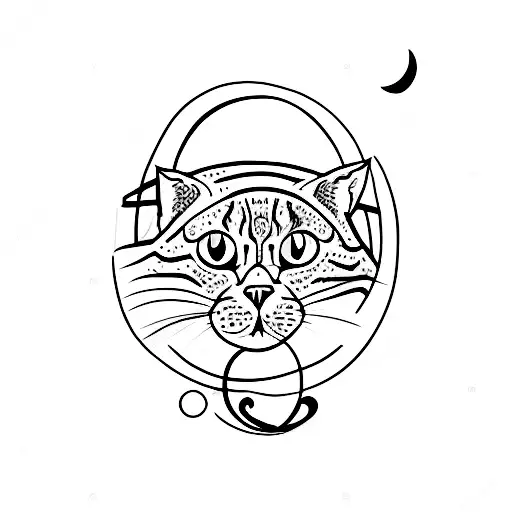 A Minimalist Tattoo Of A Cat Sitting On A Crescent Moon