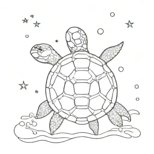 Turtle Swiming In Stars And Bubbles