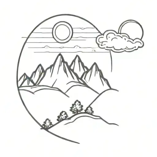 A Mountain With Clouds And Sun And Oak Trees