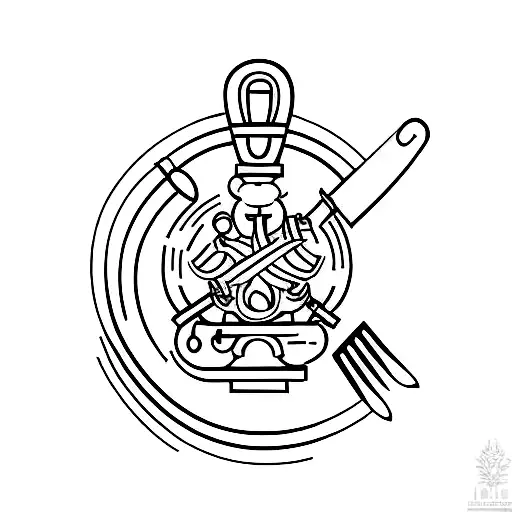 A Minimalist Tattoo Of A Discreet Cooking Utensil Combined With A Medical Symbol