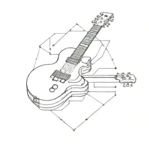 A Minimalist Design Of A Pixelated Guitar With A Gaming Controller Incorporated Into The Design