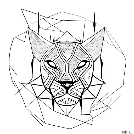 A Minimalist Tattoo Of A Black Panther Surrounded By Abstract Brush Strokes