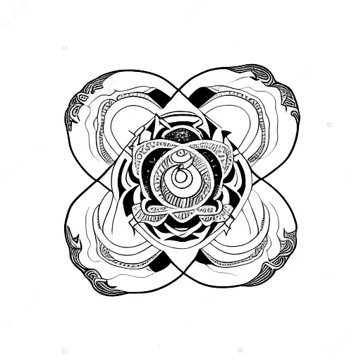 A Tattoo Of A Book And A Guitar Forming A Yin And Yang Symbol