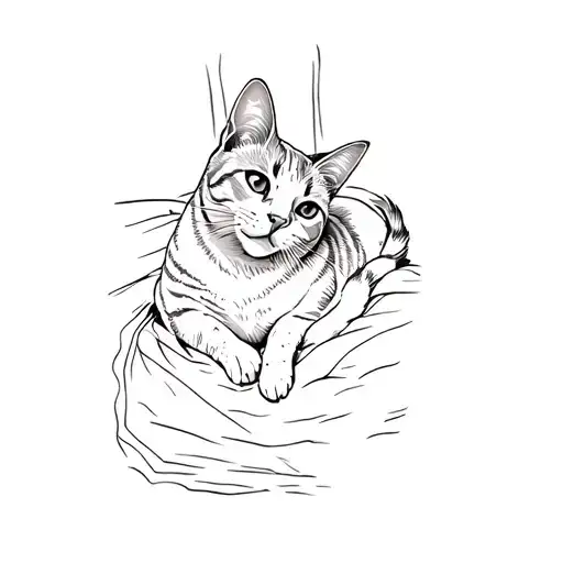 A Cat Laying On A Bed