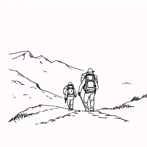 Two Hikers Father And Daughter On The Camino De Santiago