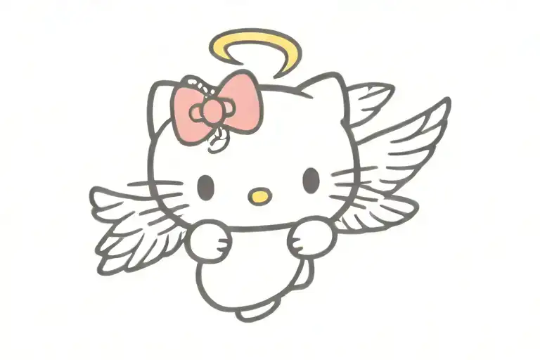 Hello Kitty And Angel Wing Tramp Stamp Feminine Fine Line