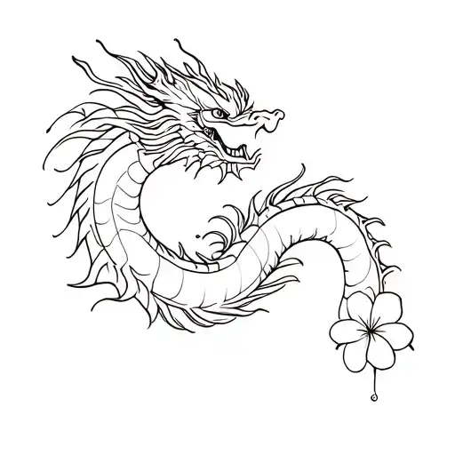 Simple Chinese Dragon With Plumeria