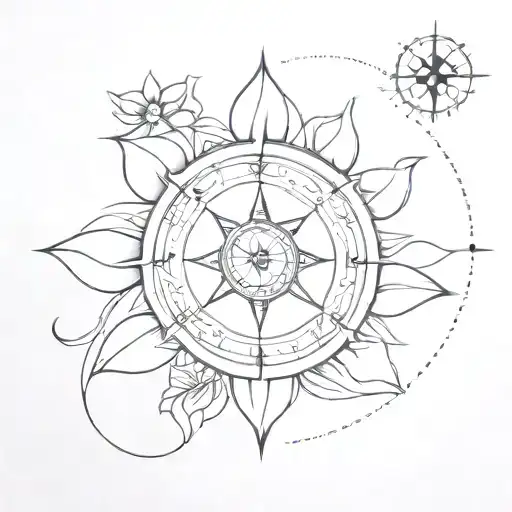 Lotus Flower And Evil Symbol And Compass