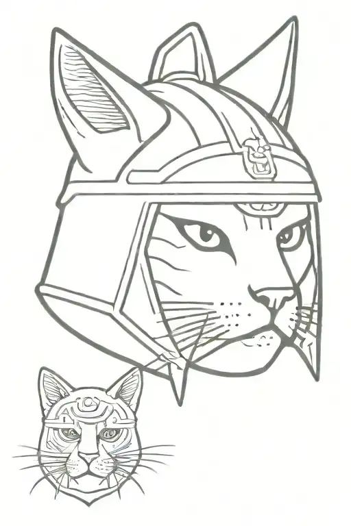 Cat Wearing Samurai Warrior Helmet