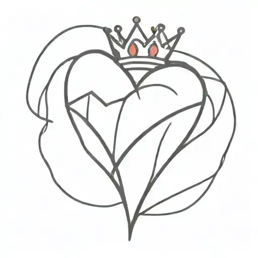 Small Black And Red Broken Heart With Crown On Top