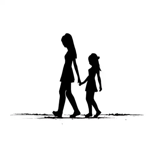 Mother And Daughter Shadow Walking
