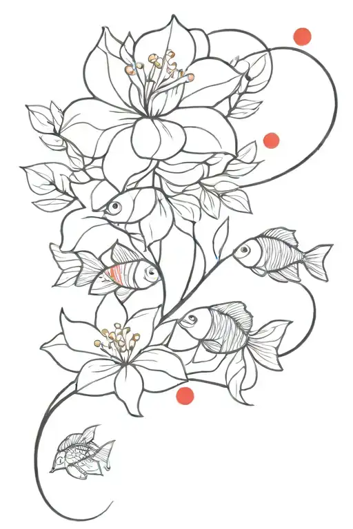 Flowers And Fish Red-black