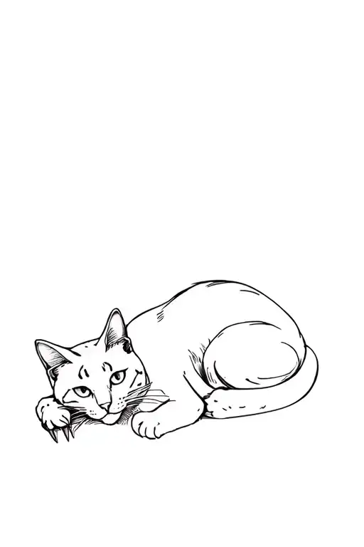 Sketch Of Long Cat Laying On Its Side And Sticking Out Its Paw With Claws