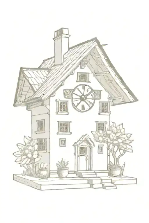 Bavarian Cuckoo Clock With Edelweiss Surrounding And Chimney Roof With Long Weights On Bottom