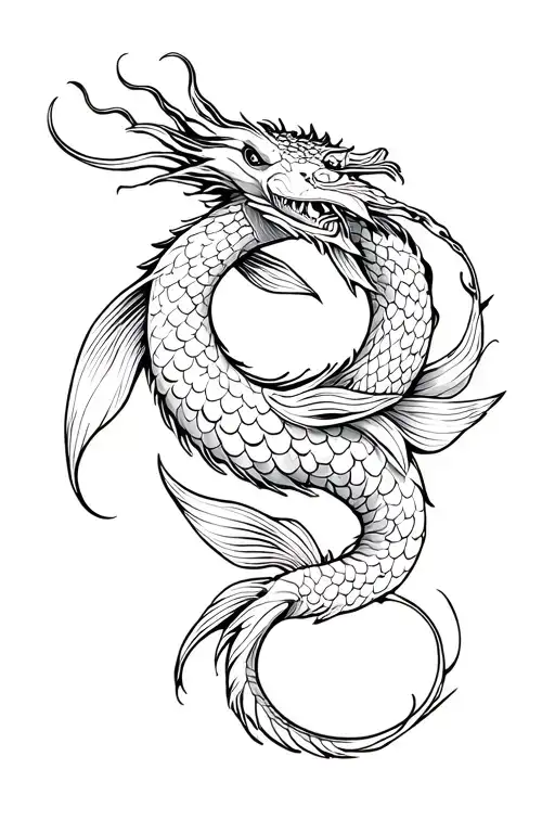 Dragon Wrapping A Koi Fish Around