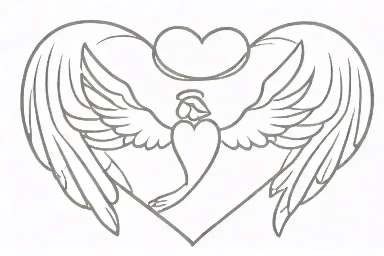 Heart With Angel Wings And A Halo Above The Whole Image