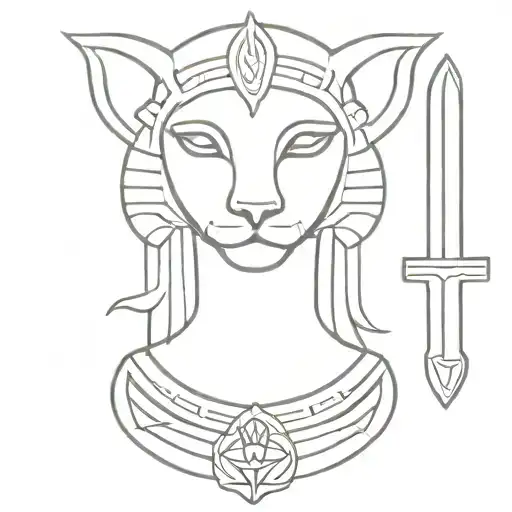 Sekhmet With Ankh And Lotus Flower