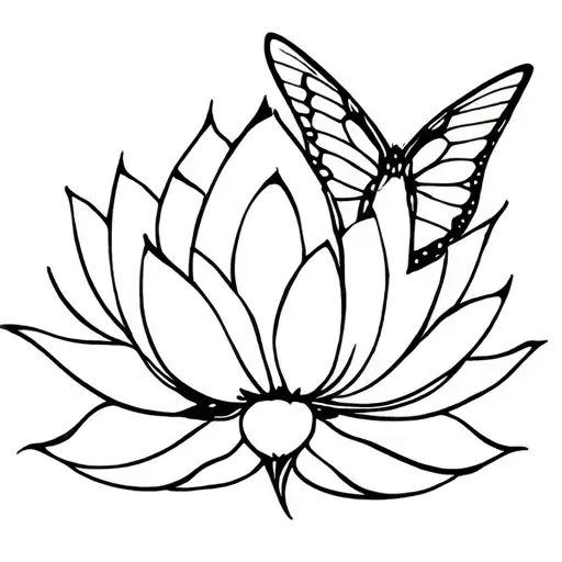 Lotus And Butterfly Tattoo Design Combining