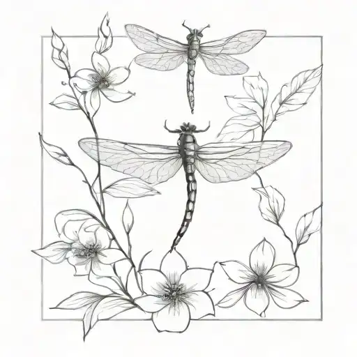 Dragonfly And Flowers Growing