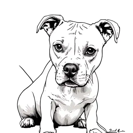 Cute Lab Pit Bull Mix White Sitting Black And White Drawing