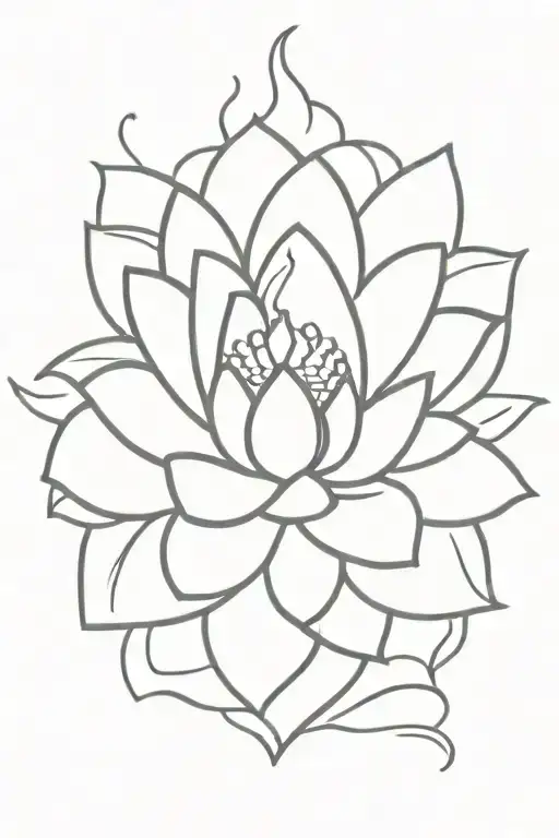 7 Petal Lotus And Flaming Sun Above It
