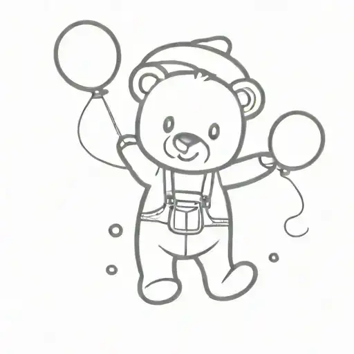Teddy Bear Wearing Overalls Holding Two Balloons