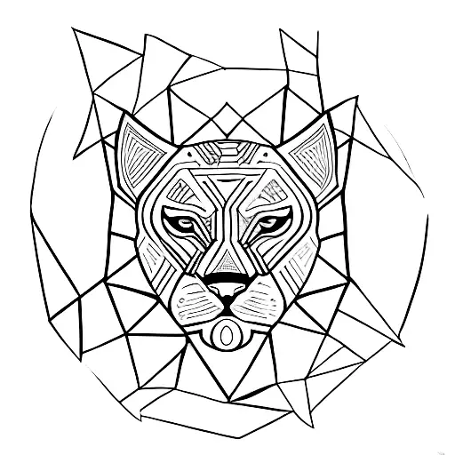 A Minimalist Tattoo Of A Black Panther Surrounded By Abstract Brush Strokes