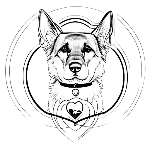 A German Shephard Dog With A Halo Inside A Heart