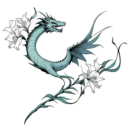 Gladiolus Flower With Earth Dragon Flying