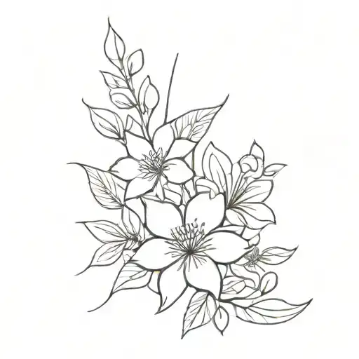 Abstract Flowers Bouquet Fine Line