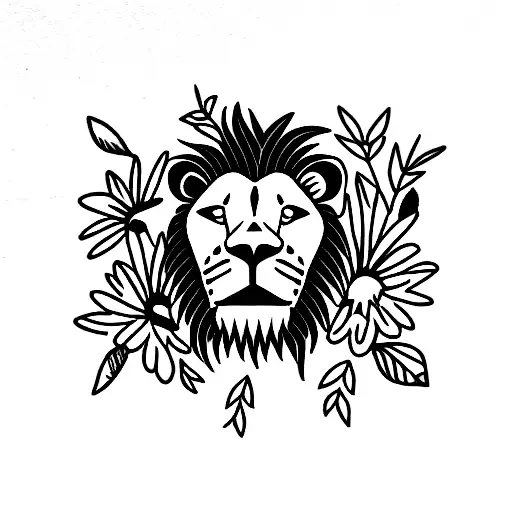 Lion In A Field Of Flowers