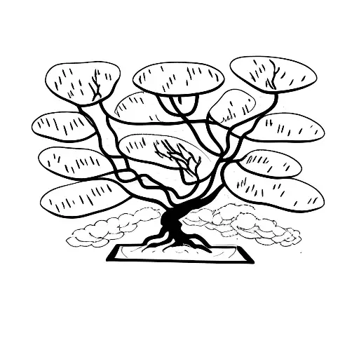 Line Art Outline Only Black And White Marijuana Bonsai Tree
