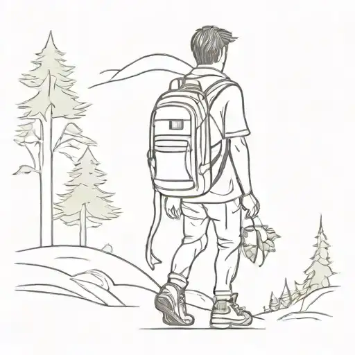 Tree And Hikerboy With Backpack