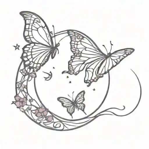 Violet Crescent Moon Filled Butterflies Inside Shaping It