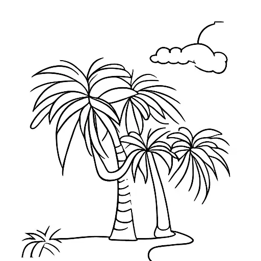 Outline Palm Tree With A Small Solid Plane Above It