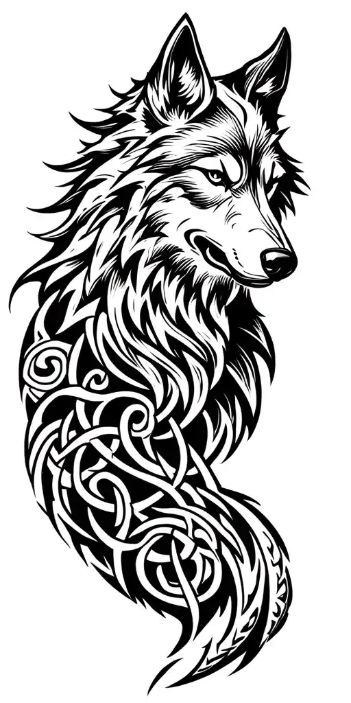 Celtic Wolf With Amour Tribal