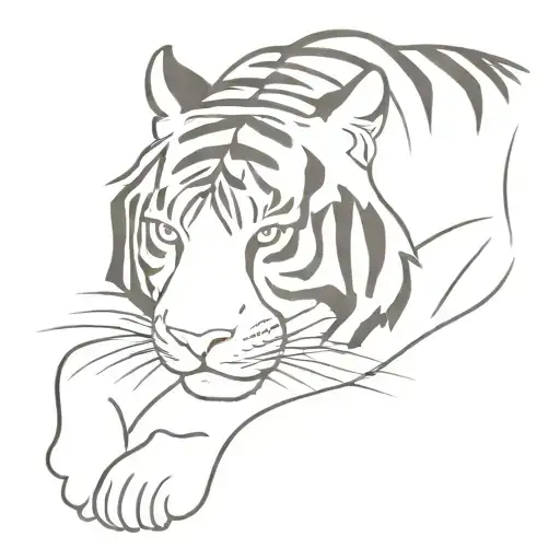Full-length Sketch Of A Tiger Drawn In Separate Lines