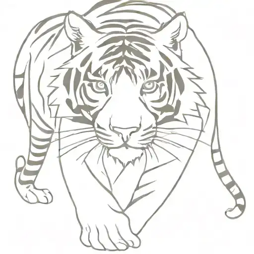 Full-length Sketch Of A Tiger Drawn In Separate Lines