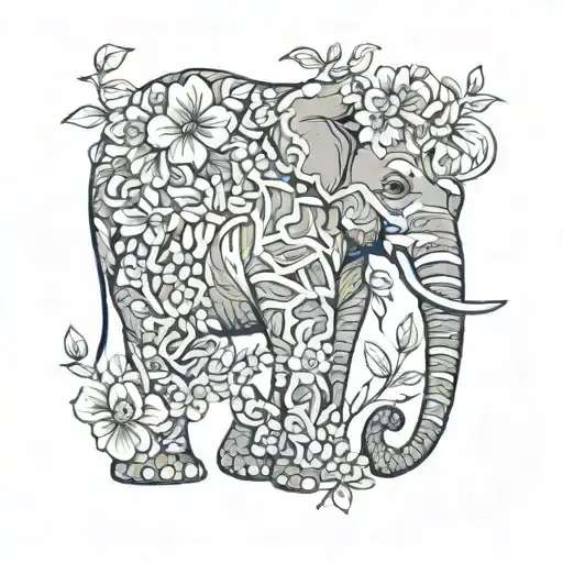 Elephant Wrapped In Flower Vine Winding