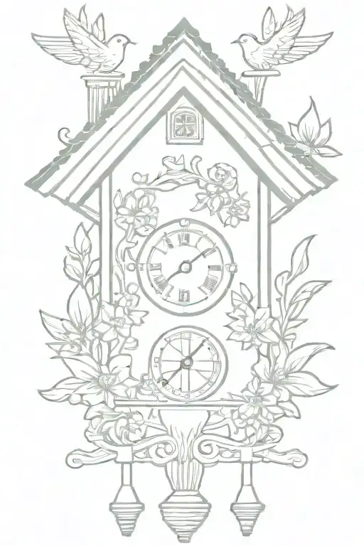 Bavarian Cuckoo Clock With Edelweiss Surrounding And A Chimney Roof With Weights On Bottom
