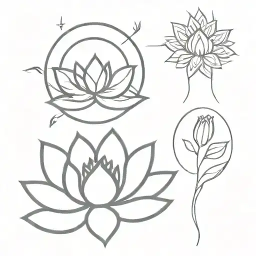 Moon Sun Lotus Flower Line Straight